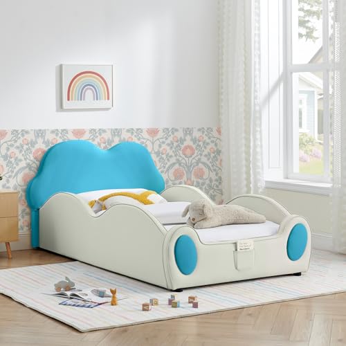 NUPczxg Twin Size Platform Bed Frame with PU Leather Upholstered