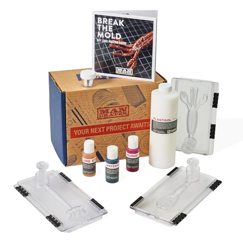 Man Crates, Lure Making Kit – Soft Plastic Fishing Lure Making Kit with Molds, Plastisol, Color, Glitter & Scent – DIY Fishing Lure Set – Great Gift for Men & Fishermen