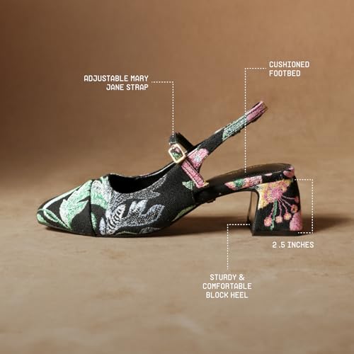 Image of Theater Women Twiggy Mary Jane Block Heel Sandals with Square Toe and Adjustable Buckle Slingback | Cushioned Comfort for Office & Formal Wear