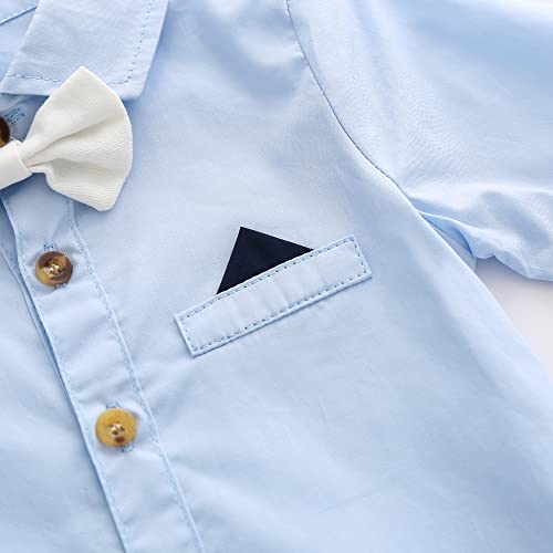 Baby Toddler Boys Long Sleeves Button Down Shirt with Bow Tie,6-9 Months Blue4