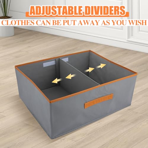 ASelected Große 2er-Set Aufbewahrungsboxen 50 x 40 x 20 CM Schrank Organizer mit Ledergriff und Trennwand Aufbewahrungsbox aus Stoff Faltbare für Kleiderschrank Kleidung, Bücher(grau)