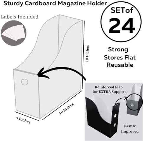 Evelots Magazine File Holder Organizer Box (6, 12, or 24 Pack) Storage for Desk and Shelves Multiple Color Options - Includes Labels for Organization