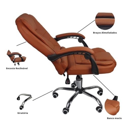 Cadeira De Escritório Presidente Reclinável Ergonômica - Marrom