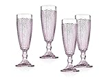 Twill Champagne Flutes Beverage Glass Cup by Godinger – Rose Pink – Set of 4