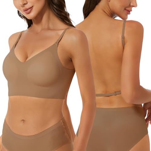 Boudaner Low Back Seamless Bras Backless Wireless Multiway Convertible Halter Spaghetti Strap Padded Lifting Bralette