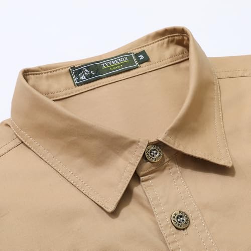 Zyvrenix Men's Long Sleeve Button Down Cotton Shirts with Pockets Khaki XL - image 4