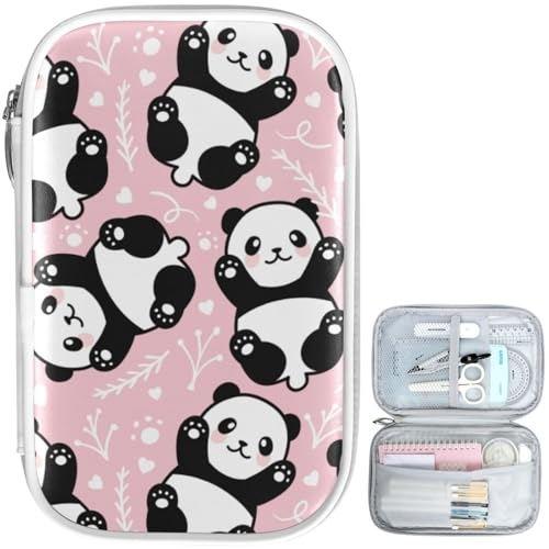 Image of Cute Cartoon Panda Pink Marble Pencil Bag Case Zipper Pencil Holder Organizer Stationary Pen Bag Cosmetic Makeup Bag Pouch Purse for School Office Supplies