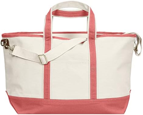 Tag&Crew Solid Boat Weekender Multipocket Carry-on Heavy Canvas Unisex Duffle Bag with Detachable Adjustable Shoulder Strap Designed for Overnight Travel, Business Trips, Short Vacations - Coral Pink