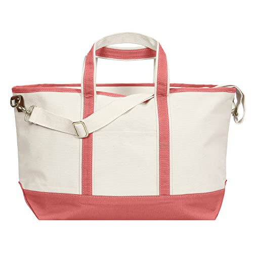 Tag&Crew Solid Boat Weekender Multipocket Carry-On Heavy Canvas Unisex Duffle Bag With Detachable Adjustable Shoulder Strap Designed For Overnight Travel, Business Trips, Short Vacations - Coral Pink #TOP8