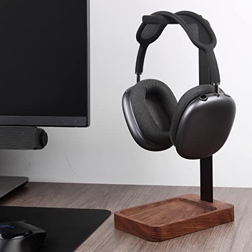 PHERKORM-Walnut-Wood-Aluminum-Headset-Holder-Desktop-Headphone-Stand-Universal-headphone-holder-for-most-music-gaming-headsets-Black-Walnut