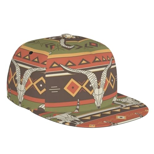GTDEALS All Over PrintHat Tribal Bull Skulls Ethno Baseball Cap Flat Brim Sun Cap, Parent, One size