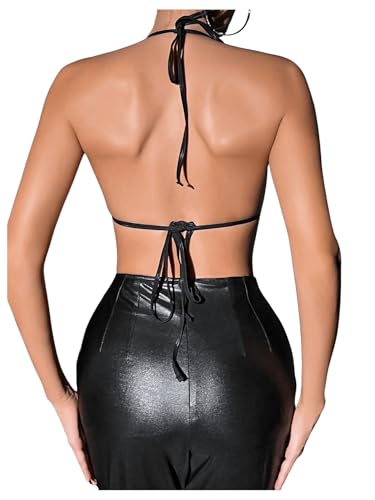 SHENHE Women's Sexy Sequin Halter Backless Rhinestone Fringe Glitter Party Club Crop Top2