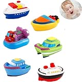 🚤 Mejore la imaginación: 6 barcos coloridos con diferentes formas, formas realistas y colores vivos, diseño exquisito. 6 barcos de juguete diferentes para la hora del baño, ayudan a desarrollar el reconocimiento visual de los niños, la coordinación ojo-mano, las habilidades motoras, la experiencia sensorial y la imaginación.