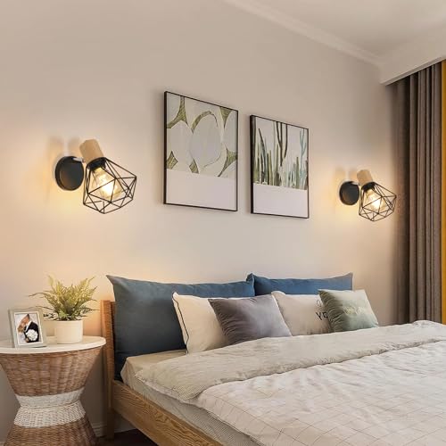 Aplique pared interior de madera con giro 360 grados Toolight negro E27 4