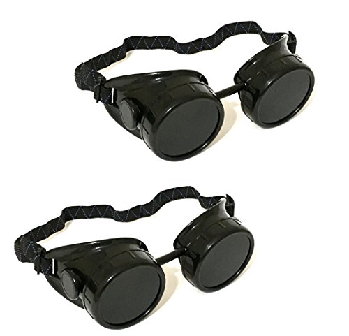 2 ALAZCO Black Welding Oxy-Acetylene Goggles Steampunk - 50mm Eye Cup #5 Lens - Welding, Torching, Soldering, Brazing & Cutting Metals - Made in Taiwan
