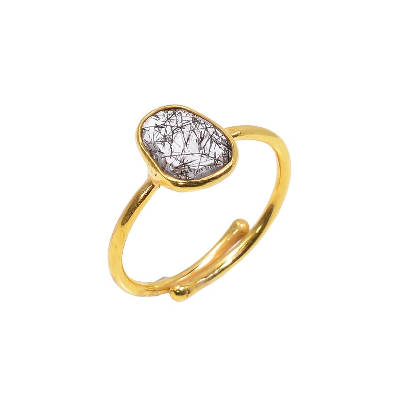 Bague de fiançailles argent 925 noir naturel rutile réglable mariage