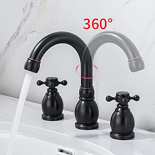 Robinet mitigeur de lavabo rétro 3 trous en laiton authentique - 3