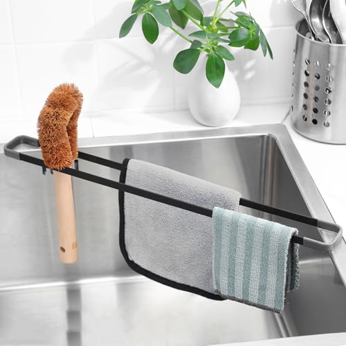 TiooDre Organizador de fregadero, rejilla de goteo multifuncional, color negro, soporte para paños de cocina de 43 cm, organizador para escurrir paños de cocina, cepillos de cocina, esponjas, trapos y