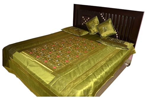 Arprani Indische Tagesdecken King Size Brokat Bettwäsche Set Handgefertigtes Bettlaken Bestickte Tagesdecke Vollbettwäsche aus Indien