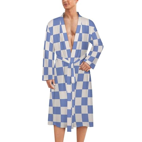 Peignoir léger pour homme imprimé bleu et blanc avec coupe kimono fluide