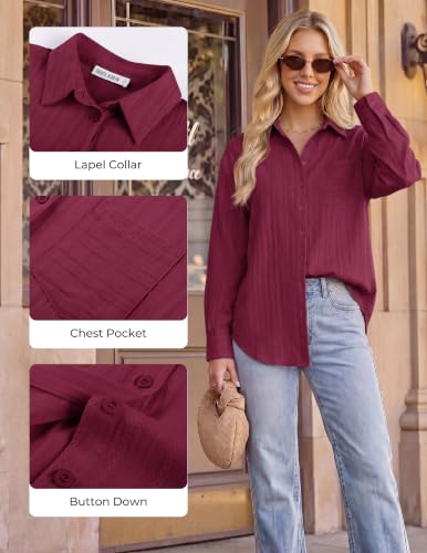 GRACE KARIN Women's Cotton Oversized Blouse Dressy Casual Wine XL - image 4