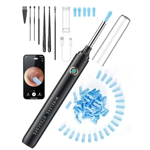 Ear Wax Removal Tool Camera – Ear Cleaner with 1080P HD Camera, FSA HSA Store Eligible, Otoscope with Light, Earwax Removal Kit with 50 Replacement Tips for iPhone, iPad, Android Phones (Black)