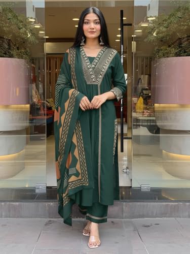 Image of ANNI Designer Women's Rayon Viscose Straight Printed Kurta with Pant & Dupatta Set | Ethnic 3-Piece Readymade Suit for Women | Elegant Festive & Office Wear Traditional Outfit