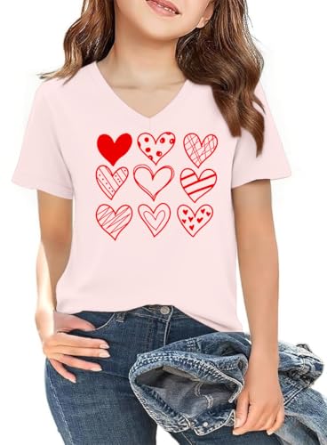 Image of LAZYCHILD Kids Valentine Shirt Girls Valentines Day Shirts Heart Graphic Long Sleeve Striped Tee Tops 5-14 Years