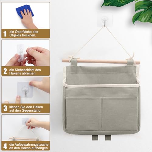 3 Stück Hängeorganizer, hängeaufbewahrung, wandorganizer, tür organizer, Leinen aufbewahrung hängend für Home, Office, Bad, Kinderzimmer (Graue)