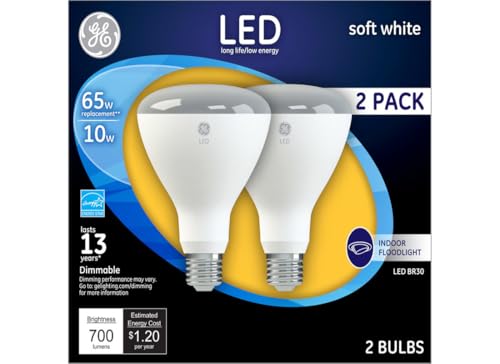 Image of GE Lighting Indoor Floodlight Led Bulb, Dimmable, Br30, Soft White, 700 lumens, 10w (65 W Replacement) 2-pk