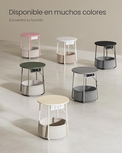 Miniatura 7 de Vasagle Lilea Coleción - Mesa Auxiliar, Mesa Lateral Redonda Con Cesta De Tela Y Regleta, Espaciosa, Para Salón, Dormitorio, Mesita De Noche, Estilo Moderno, Beige Natural Y Blanco Crema Let228ll01
