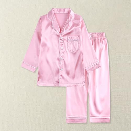 Kids Boys Long Sleeve 𝗽ajamas Sets Satin Soft Buttons F𝐚mily Shirts 𝗽𝐉 Baggy Long Pants Sl𝐞epwear Summer Outfits2