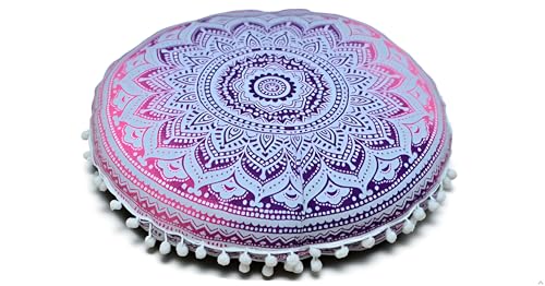Craft Kala 32 Inch Meditation Floor Pillows Round Pillow Cover Seating for Hippie Decorative Adults Bohemian Mandala Floor Cushion Cover Outdoor Yoga Living Room Throw Ottoman Poufs Cover (Pink Ombre)