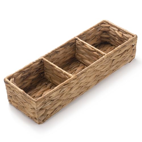 Wicker Bathroom Basket with 3 Compartments, Water Hyacinth Toilet Tank