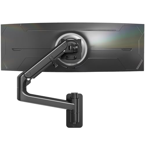 monTEK Monitor Wall Mount for 17–57 Inch Ultrawide Screens, Holds 27kg, Heavy Duty Gas Spring Arm, Height Adjustable, Tilt Swivel Rotate Single Monitor Arm, VESA 75x75/100x100, Black