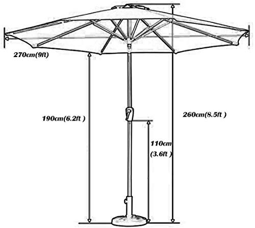 Parasol de jardín 2.7m con manivela, protección UV e impermeable sin base 2