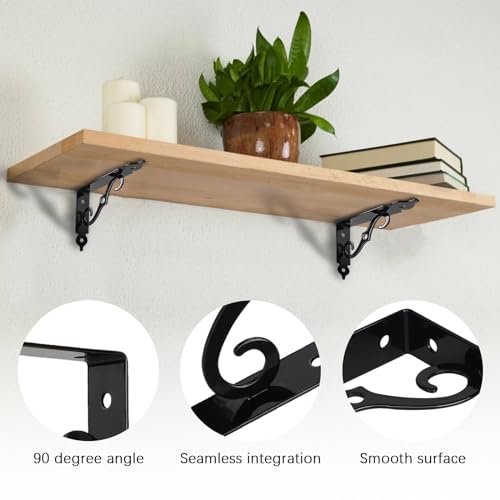 LALAGO Pack of 4 Shelf Brackets, Black Metal, 14 cm, Shelf Brackets, Vintage, Antique Style, S-Shaped Shelf Brackets, Heavy Duty Angle for Wall Shelf, Floating Shelf, Wall Console, Shelves - Image 2