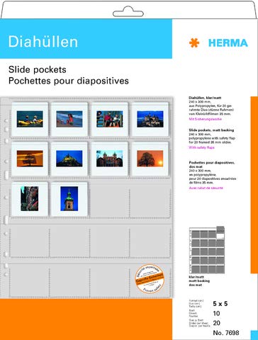 Herma - Funda para diapositivas (5 x 5 cm, 10 unidades), transparente y mate