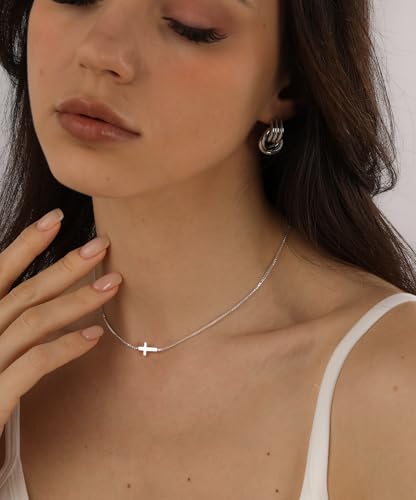 Cross Necklace for Women Trendy 14K Dainty Gold Silver Plated Cross Pendant Necklaces Simple Cute Faith Charm Choker Religious Drop Dangle Chain Necklace Non Tarnish Costume Jewelry Gift4