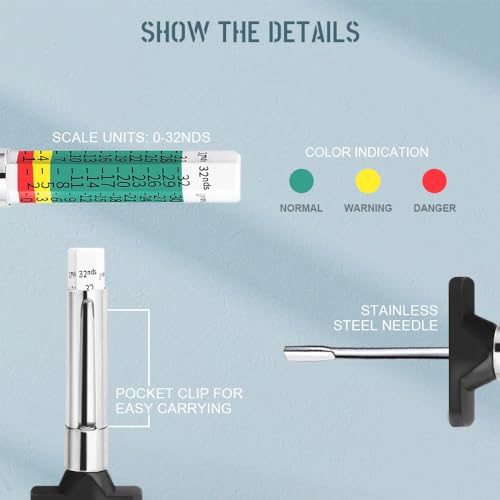 Image of 2Pcs Tire Tread Depth Gauge, Tire Wear Gauge, Automobile Tire Measurement with Two-Sided Smart Color Coded, Tread Depth Gauge in 1 /32 inch, Univsersal Car Accessories Fit for All Cars