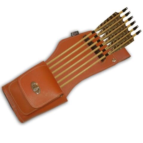 CarolUSA Archery, Hunting, Indoor Outdoor Sports, Target Shooting Practicing Full Grain Finished Tanned Leather Hip Side Waist Belt Arrow Quiver with Leather Leg Belt (Right)