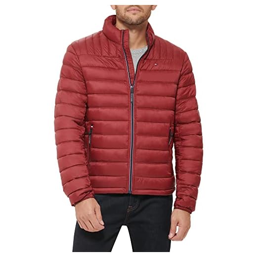 Tommy Hilfiger Jaqueta masculina Legacy Ultra Loft leve embalável (padrão, grande e alta), Vermelho, G