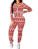 Picture of Ekouaer Christmas Onesie for Women Hooded Jumpsuit Long Sleeve Zip Up One Piece Pajamas Novelty Sleepwear Red Reindeer L