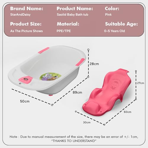 Image of StarAndDaisy Baby Bath tub for 0 to 5 Years with Temperature Sensor /Bath Tub for Kids with Anti-Slip Legs /Bathtub for Baby with Baby Bather Without Wheel(White-Pink)