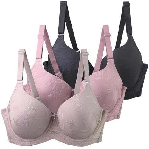Klassische BHS Damen mit Bügel 3er Pack Komfort Nahtlos BH Set Push Up Sport BH Trainings Schlaf BHS mit Verstellbarem Bustier Starker Halt Große Brüste Unterwäsche Gepolstert für Alltag Yoga Joggen