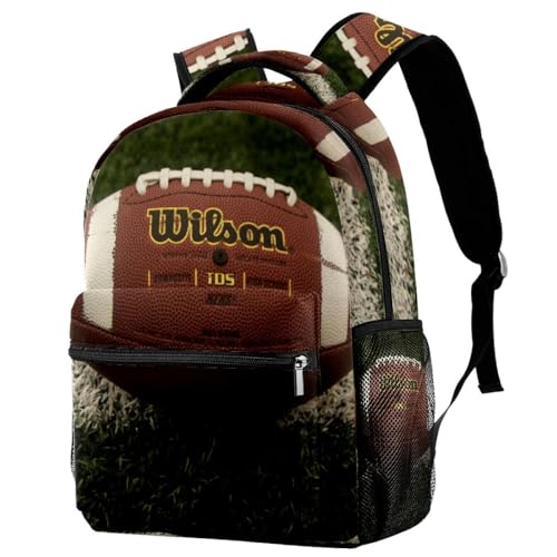 Sac à dos d'école imprimé herbe et ballon de rugby multicolore pour ados 29x20x40cm