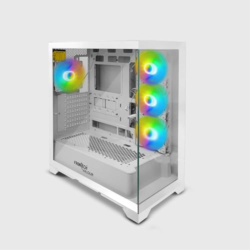 Image of Frontech Valour ATX Mid Tower Gaming Computer Cabinet | Tempered Glass Panels | 4 ARGB Fans | USB 3.0 & Type-C | White Gaming PC Cabinet(FT-4387)