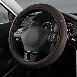 Skechers Memory Foam Steering Wheel Cover,Grade Protein Leather Steering Wheel Cover,Universal Anti-Slip Fit 14" 1/2-15" Car Wheel Cover for Men Women Fit Suvs,Vans,Sedans,Car,Trucks,Brown