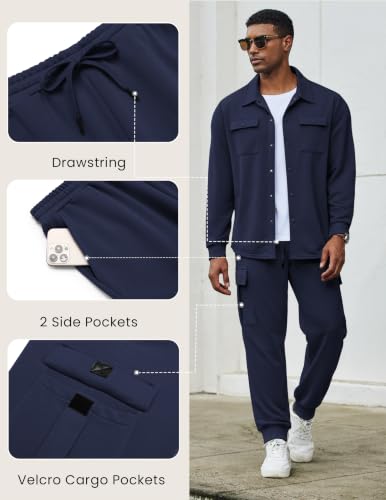 COOFANDY Casual Tracksuits for Men Set Sweatsuit Jogging, Navy Blue, Small - image 6