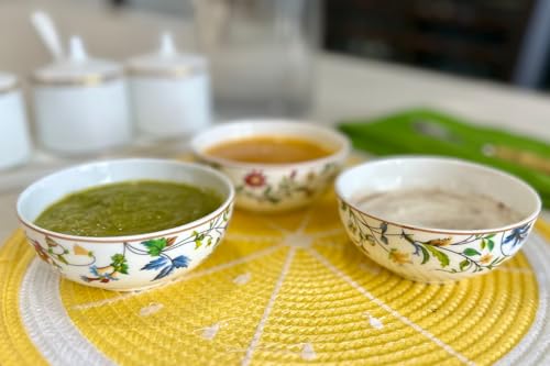 Image of GOLDEN QUEEN'S Bowl Set of 6 | Perfect for Rice, Dal, Curry, Snacks & More | Microwave Safe | 4 Inch Wide - Summer Floral Bowls